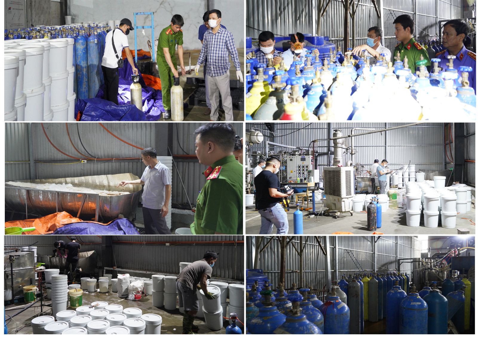Nguyên liệu sử dụng để sản xuất khí cười trong các nhà xưởng - Ảnh công an cung cấp
