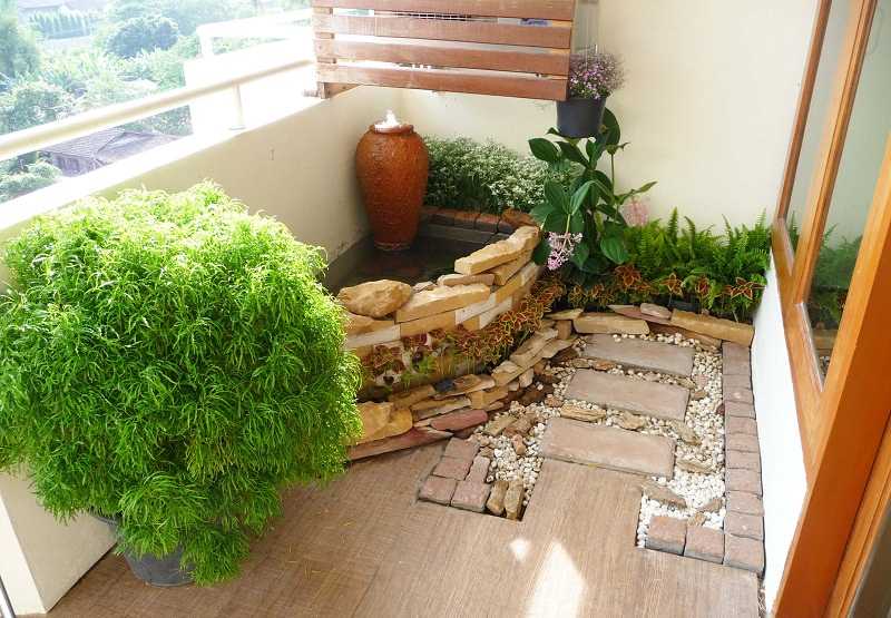 Làm hồ cá mini ở ban công hoặc sân vườn Nếu nhà bạn có ban công, sân thượng hoặc sân vườn nhỏ, việc thiết kế một hồ cá mini sẽ là điểm nhấn xanh mát không thể bỏ qua. Hồ cá có thể được làm từ các chất liệu như sành, xi măng, đá hoặc thùng gỗ chống nước, với kích thước tùy chọn phù hợp diện tích. Bên trong, bạn có thể thả các loại cá như cá chép Nhật, cá vàng hoặc cá bảy màu, kết hợp trồng sen mini, súng cảnh, bèo Nhật hay lục bình.