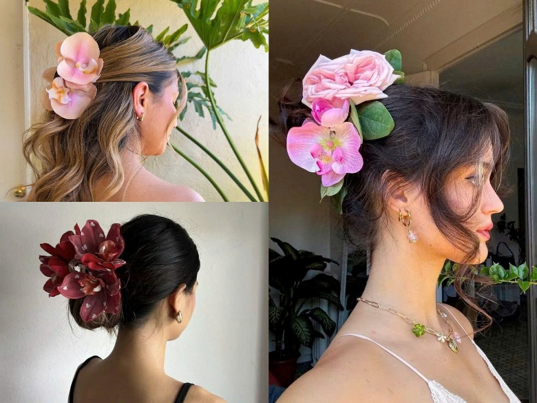 Kẹp tóc hoa khổ lớn mang đến làn gió lãng mạn đầy chất thơ cho mùa hè năm nay. Những bông hoa tạo hình 3D như lan, hồng, mẫu đơn không chỉ là điểm nhấn, mà còn gợi mở cảm xúc rất riêng trên từng lọn tóc. Với chất liệu nhẹ và bảng màu pastel đến đỏ trầm, chúng hòa quyện giữa vẻ nữ tính và tính nghệ thuật. Khi đi cùng váy cổ vuông, áo tay phồng hay sơ mi dáng mềm, tổng thể trở nên nhẹ nhàng nhưng đầy khí chất. Một gợi ý hoàn hảo cho những cô gái yêu phong cách nữ tính có chiều sâu.