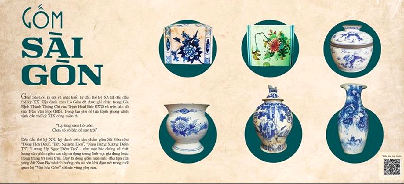 Một số tác phẩm gốm được trưng bày tại triển lãm chuyên đề “Gốm Nam Bộ - Dấu ấn trăm năm” - Nguồn ảnh: Thư viện số Nguyễn An Ninh - chuyên đề “Nam Bộ”