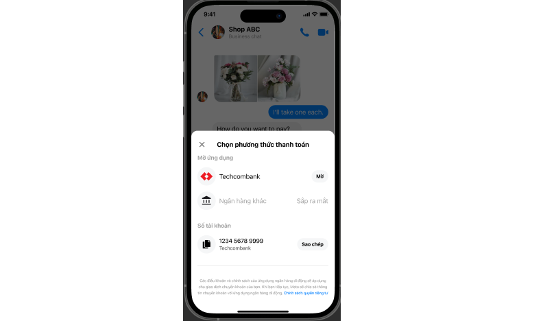 Chọn phương thức thanh toán là Techcombank và thực hiện chuyển tiền theo hướng dẫn