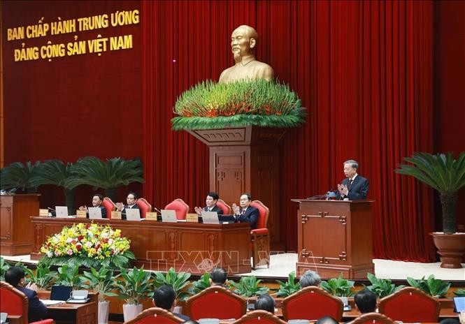 Tổng Bí thư Tô Lâm phát biểu khai mạc Hội nghị lần thứ 11 Ban Chấp hành Trung ương Đảng khóa XIII. Ảnh: TTXVN