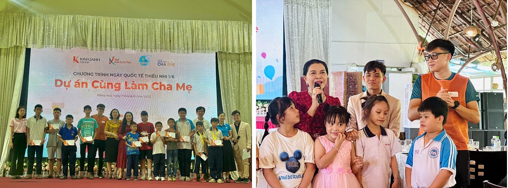 Đôi chân nhỏ chạm đích bằng trái tim lớn Bà Đặng Thị Kim Oanh - Chủ tịch HĐQT Kim Oanh Group, Chủ tịch HĐQL Quỹ Khởi Sự Từ Tâm, trao quà cho các em thuộc dự án Cùng làm cha mẹ ngày Quốc tế Thiếu nhi - Ảnh: CTV Từ Tâm