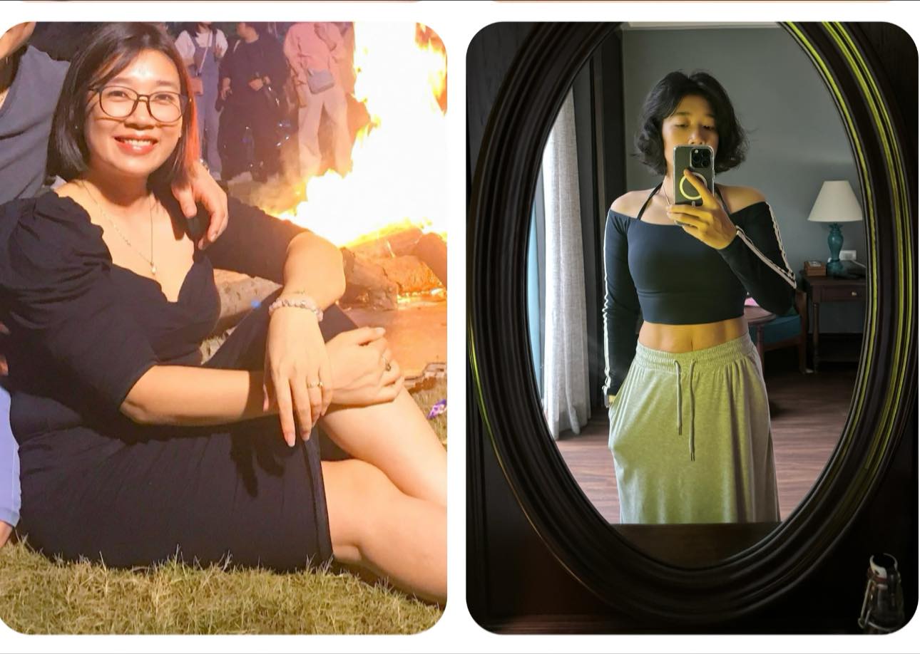 Dành thời gian cho vợ con là danh mục đầu tư "sinh lời" nhiều nhất Vợ anh Hưng trước và sau khi giảm cân. Ảnh nhân vật cung cấp