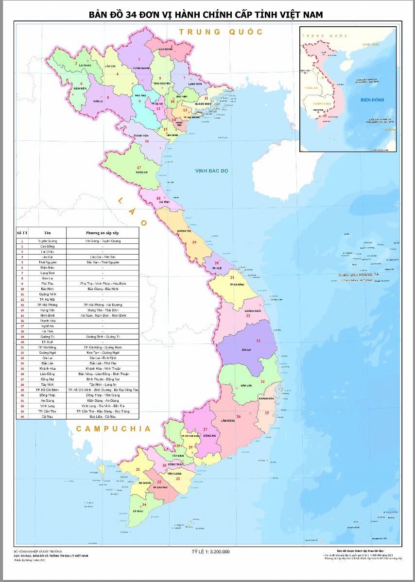 Bản đồ 34 tỉnh, thành của Việt Nam 