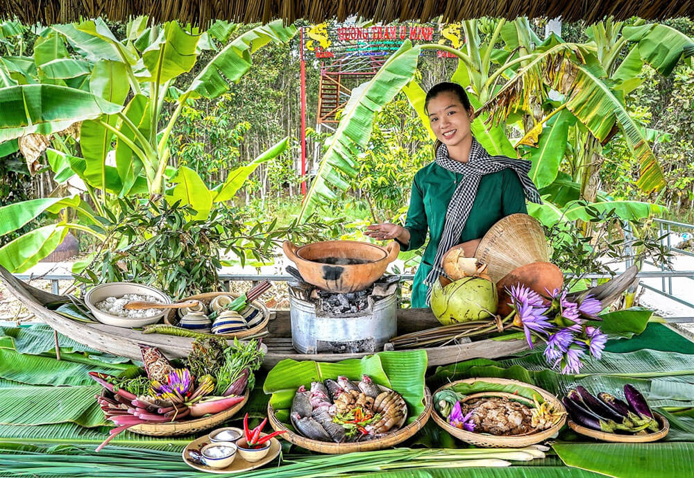 Đến Vườn quốc gia U Minh Thượng du khách có thể trải nghiệm được ẩm thực của vùng Miệt Thứ
