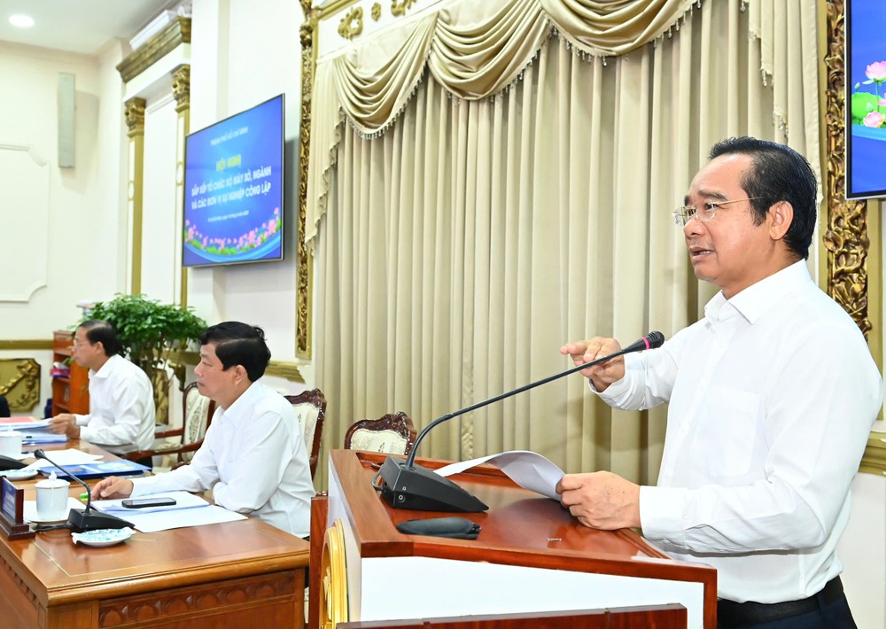 Chủ tịch UBND TPHCM Nguyễn Văn Được phát biểu tại hội nghị - Ảnh: Việt Dũng/SGGP