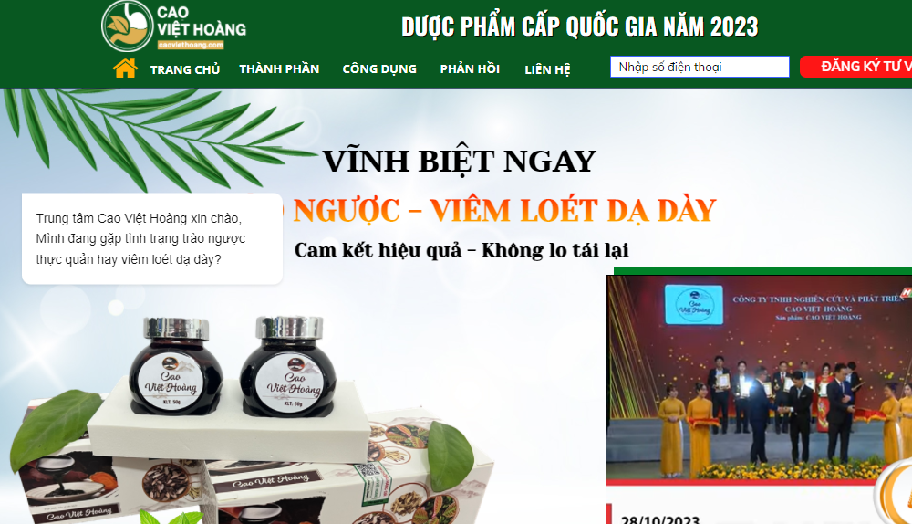 Sản phẩm được quảng cáo trên website như thuốc chữa bệnh - ảnh chụp từ website