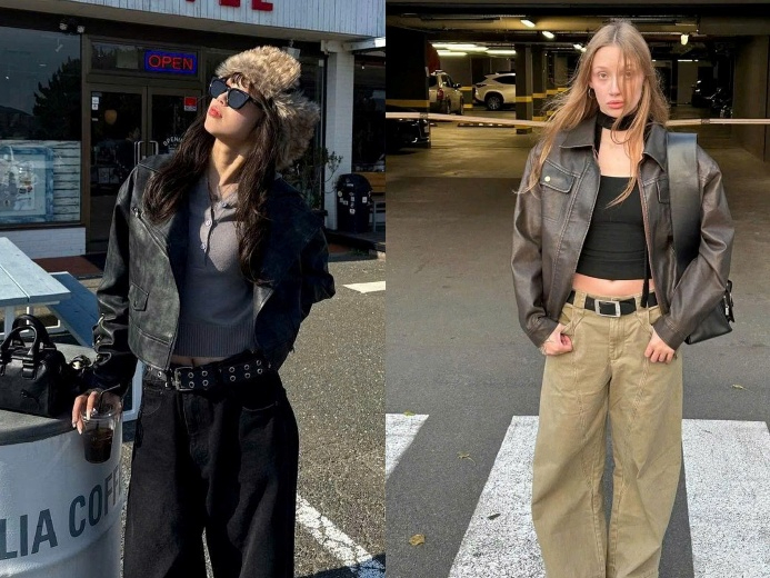Áo khoác da tái xuất mạnh mẽ với nhiều biến tấu trong kiểu dáng và chất liệu. Jacket da xuất hiện với nhiều tông màu như đen cháy, nâu chocolate. Lớp da cũ có độ nhăn nhẹ và xước tự nhiên trở thành chi tiết tạo điểm nhấn, làm nổi bật tinh thần cổ điển không quá cũ kỹ. Là item second hand được giới trẻ săn đón nhiều nhờ khả năng biến hoá trong mọi phong cách.