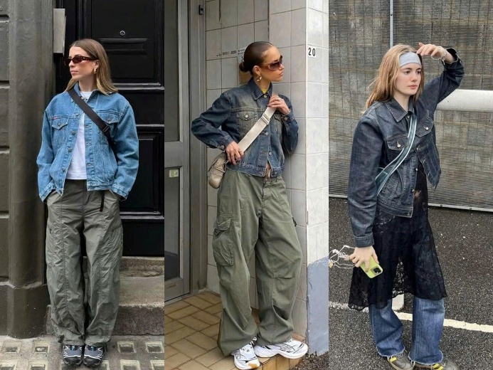 Áo khoác denim cổ điển tiếp tục chứng minh sức sống bền bỉ trên đường phố mùa hè. Item này linh hoạt trong mọi kiểu phối từ quần túi hộp bụi bặm đến layer váy xuyên thấu táo bạo. Chất liệu jean dày dặn, bạc màu tự nhiên theo thời gian gợi nên tinh thần tự do, phóng khoáng đặc trưng của thời trang vintage đường phố. 