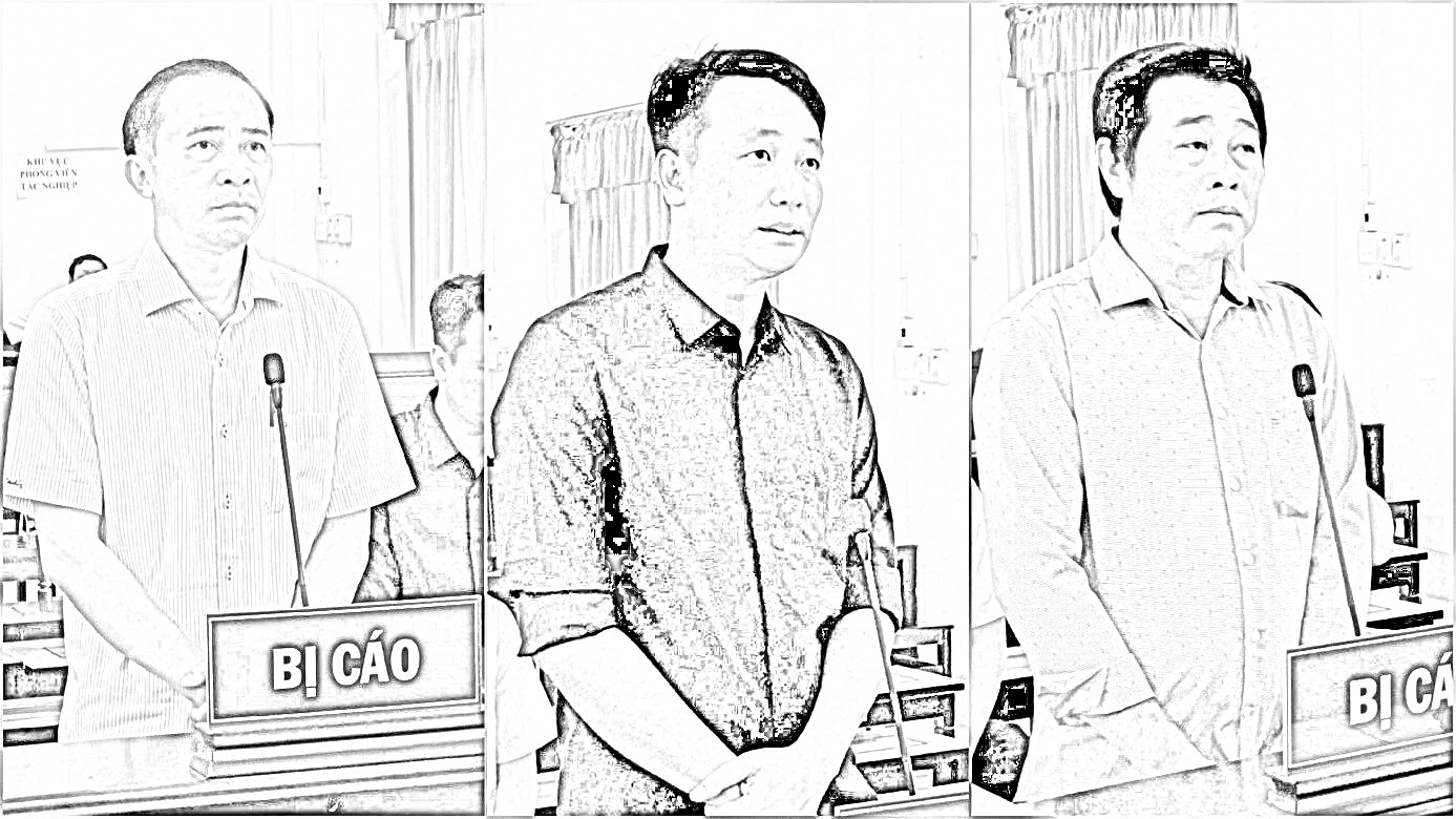 Các đối tượng Hà Việt Hùng, Võ Duy Phong và Phù Chí Hoà (từ trái sang)… Ảnh: Vũ Văn