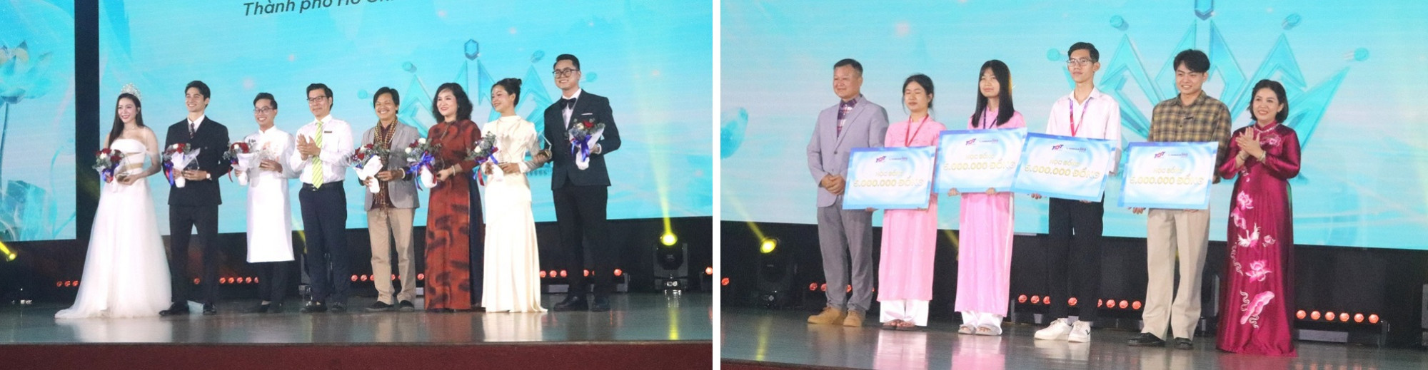 Tặng hoa Ban giám khảo cuộc thi và trao học bổng đến học sinh vượt khó học tốt tại chương trình