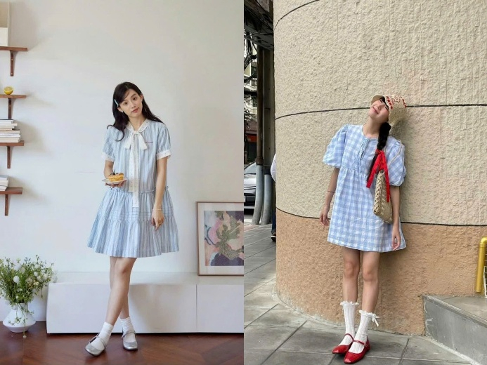 Bạn đang tìm một kiểu váy vừa thoải mái vừa giúp cân đối dáng người thì hãy thử những mẫu baby doll ngắn trên gối. Thiết kế có đường chiết cao gần ngực sẽ giúp thân trên trông gọn lại, đồng thời tạo điểm rơi nhẹ ở phần chân váy để đôi chân thêm dài. Tay áo phồng và cổ áo có chi tiết nhấn nhá cũng là cách để ánh nhìn tập trung lên phần trên một cách khéo léo. Kiểu váy này dễ mặc không cần phối cầu kỳ mà vẫn tạo được hiệu ứng hài hòa cho những ai có phần lưng dài hơn bình thường.