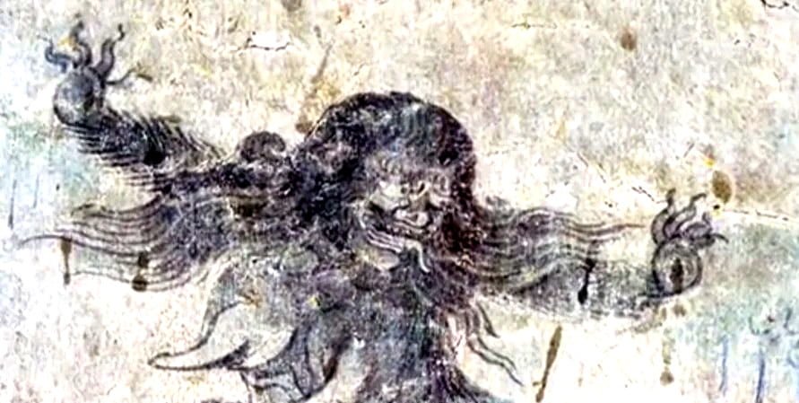 Săn lùng “quái vật núi tuyết” huyền thoại Cận cảnh hình tượng Yeti trên tranh tường một ngôi đền Tây Tạng. Trong văn hóa Nepal cổ, sinh vật huyền thoại này được tin rằng là sự kết hợp kỳ dị giữa quái thú, con người và ác thần. – Ảnh: Alamy