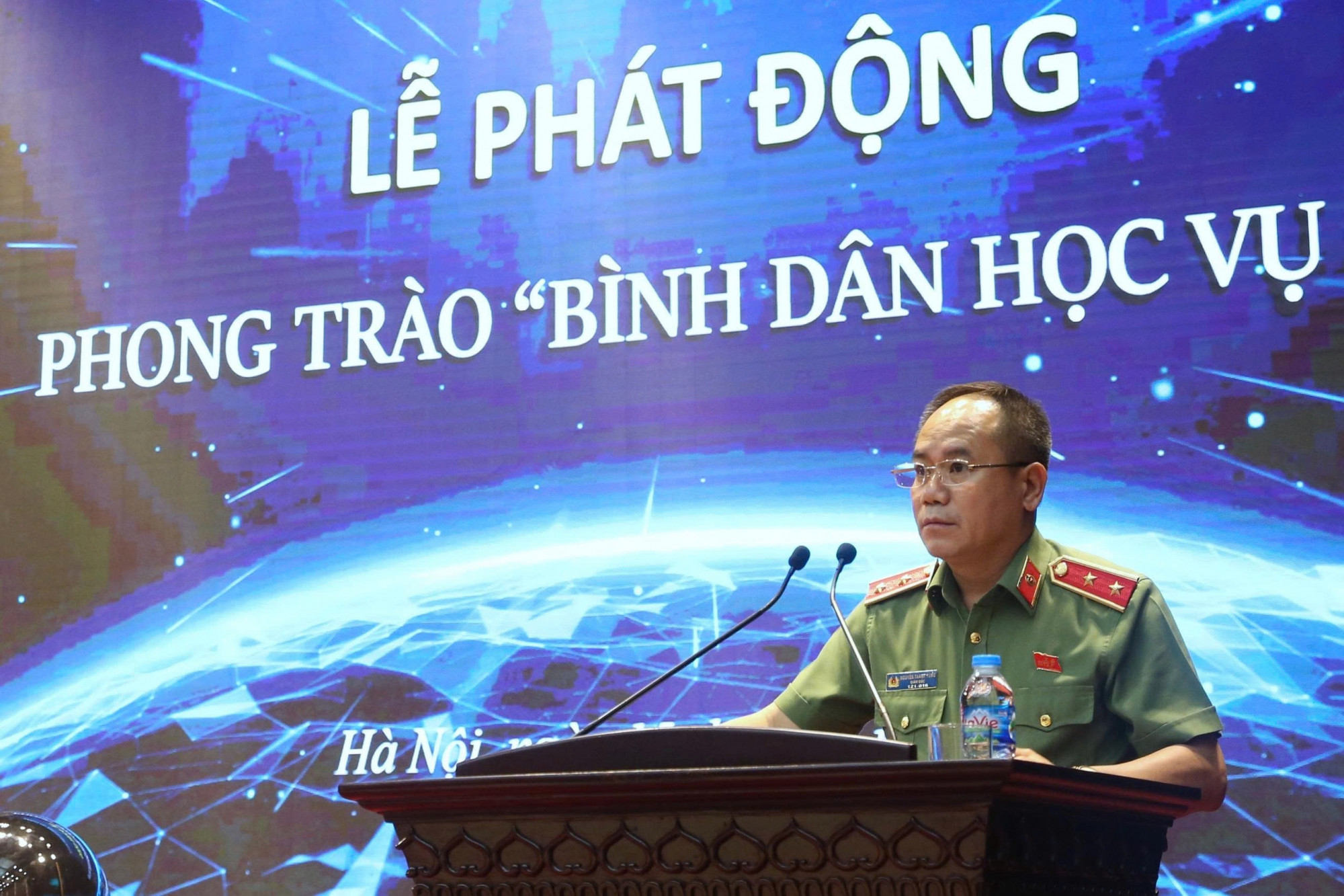 Trung tướng Nguyễn Thanh Tùng phát biểu tại buổi lễ. Ảnh: Công an cung cấp.