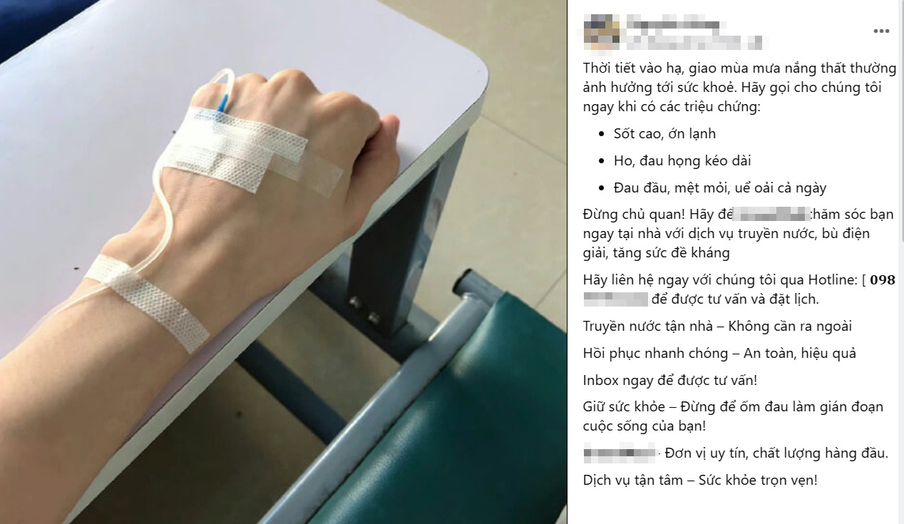 Nhiều tài khoản facebook rầm rộ cung cấp dịch vụ truyền nước tại nhà, ảnh chụp màn hình
