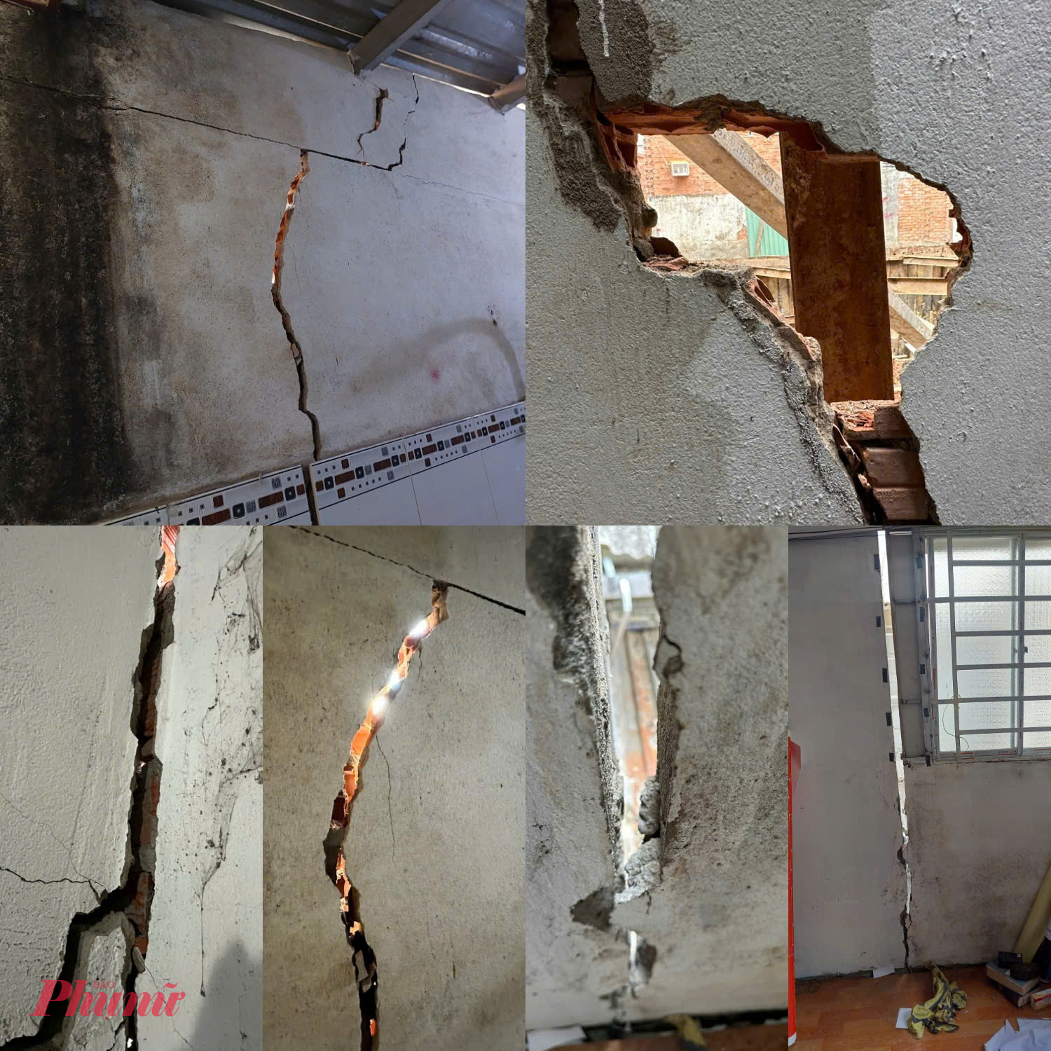 Bức tường nhà anh Sơn bị nứt toác. Ảnh: Minh Mẫn.