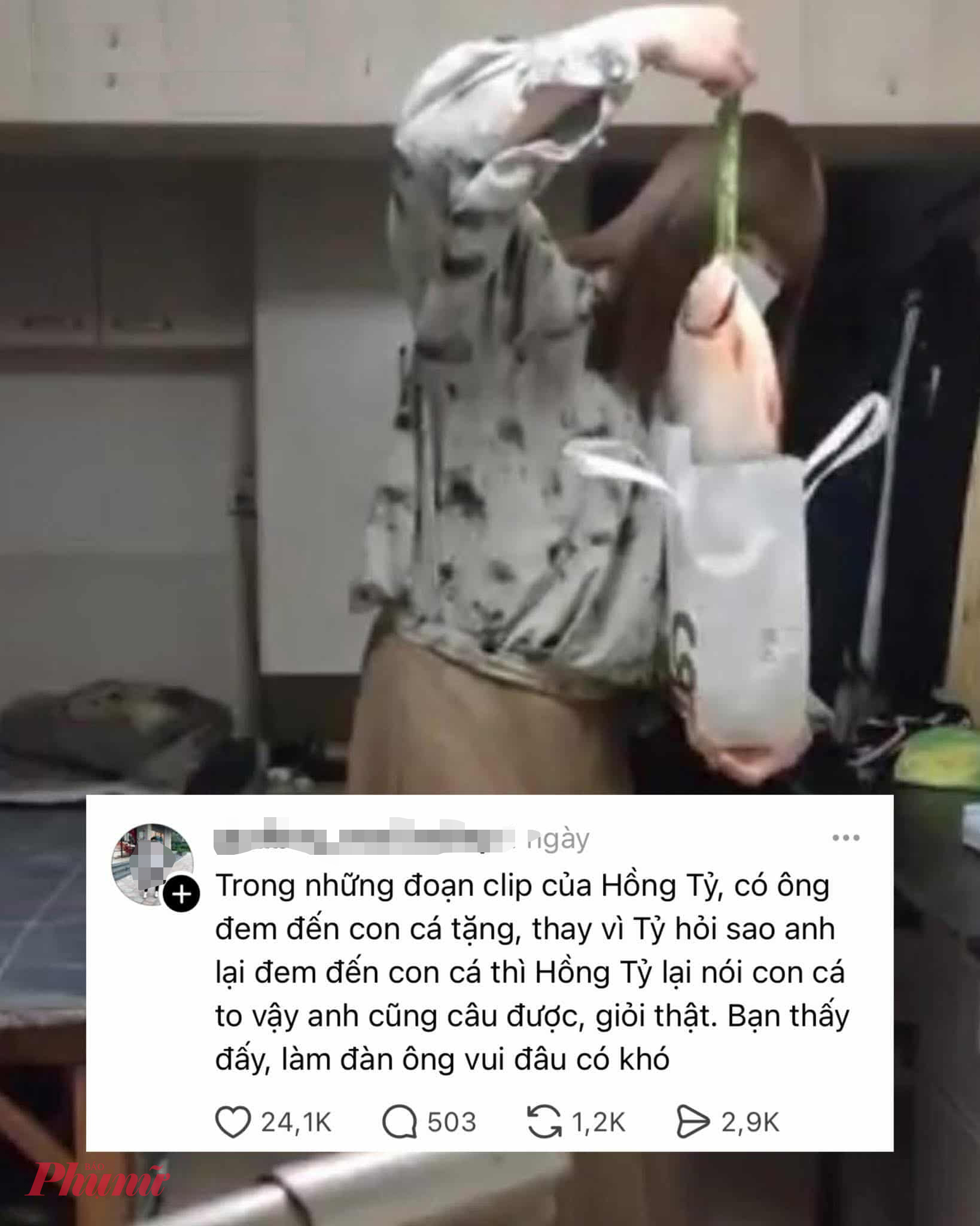 Từ con cá của "Hồng Tỷ" bàn chuyện đàn ông khát lời khen Chi tiết Hồng Tỷ khen: “Con cá to vậy anh cũng câu được, giỏi thật!” được nhiều người chia sẻ trên mạng xã hội.