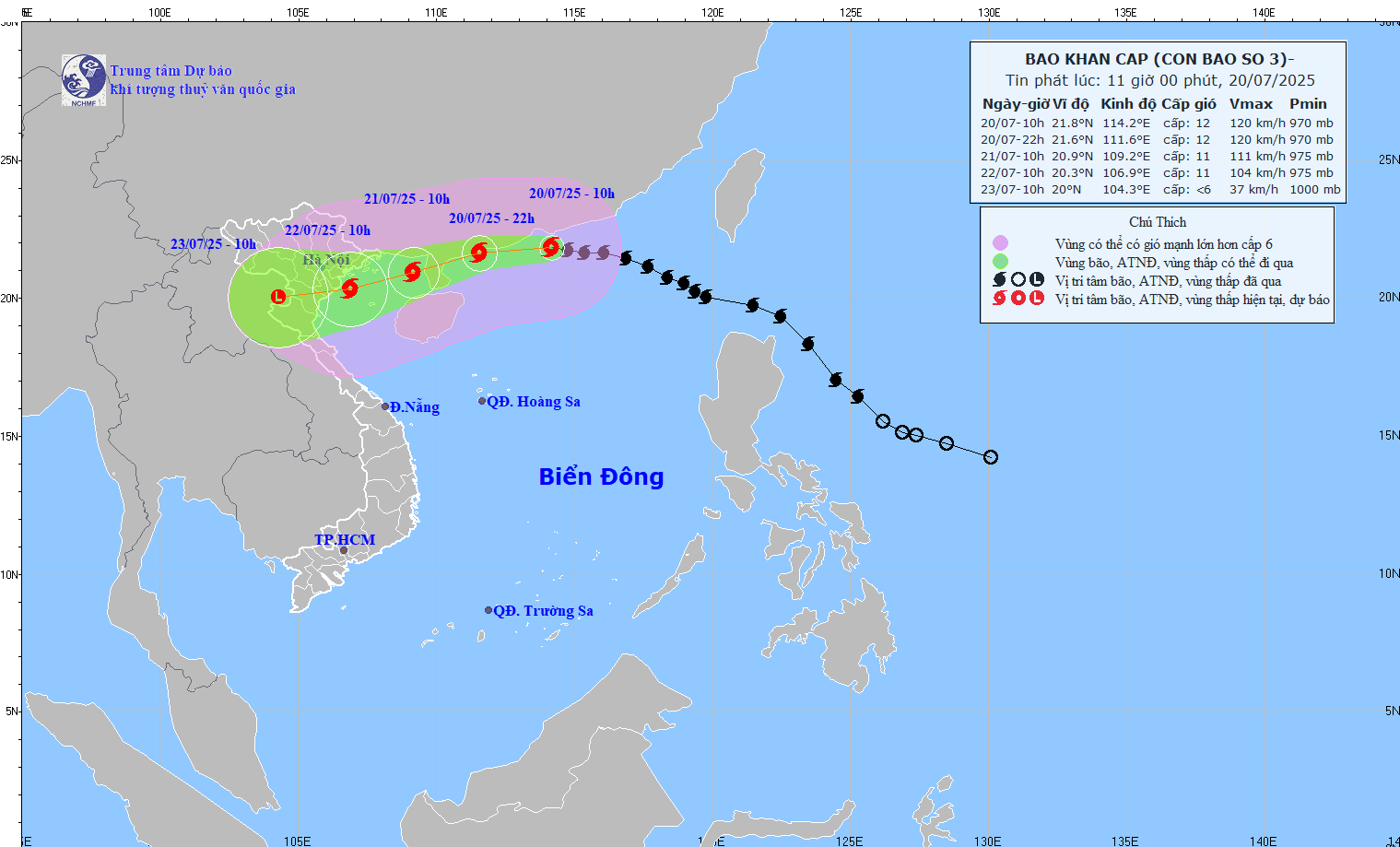 Bão số 3 cách Quảng Ninh - Hải Phòng khoảng 680 km - Ảnh: KTTV