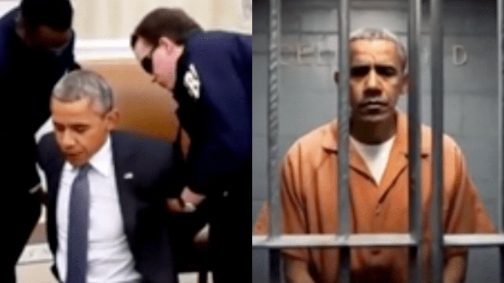 Hình ảnh cắt từ video do Tổng thống Donald Trump chia sẻ. Video do AI tạo cho thấy cảnh các đặc vụ FBI bắt giữ cựu Tổng thống Barack Obama.