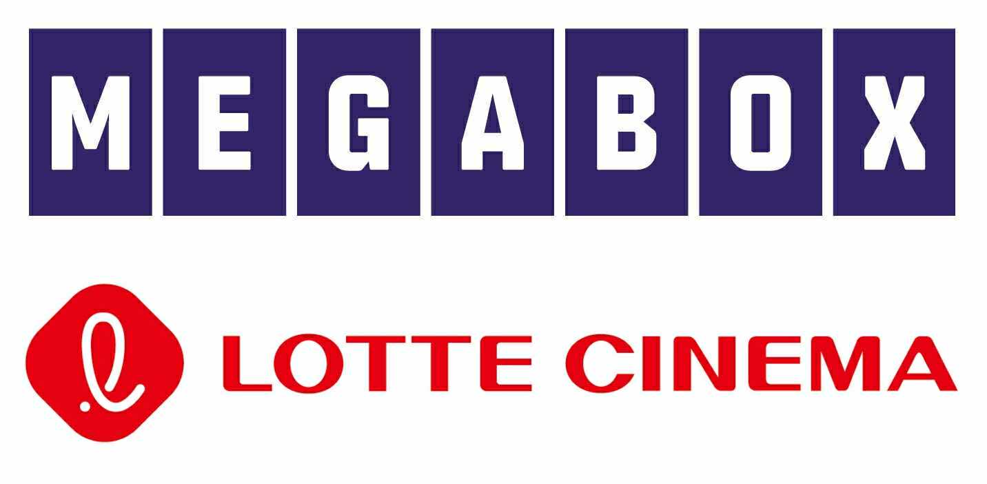 Logo của Mega và Logo của Megabox, phía trên và Lotte Cinema 