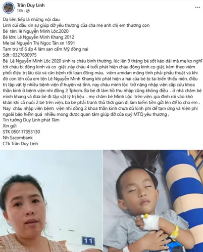Tài khoản facebook có tên Trần Duy Linh đăng tải thông tin sai sự thật để kêu gọi hỗ trợ, ảnh chụp màn hình
