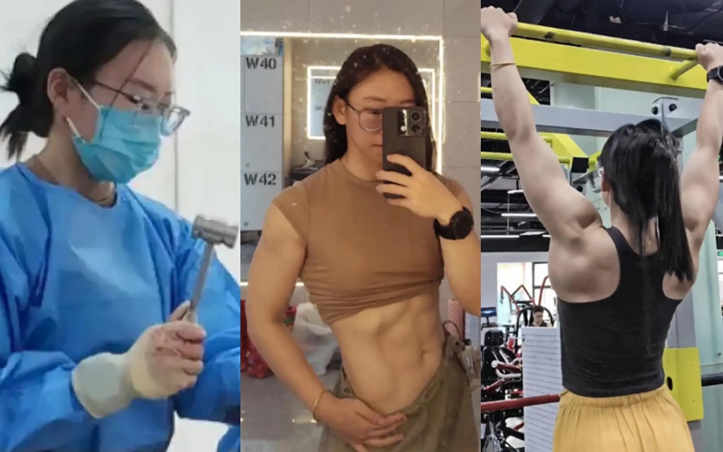 Nữ pháp y 26 tuổi cho biết tập gym không chỉ để khỏe mà còn phục vụ cho công việc của cô. Ảnh: Baidu