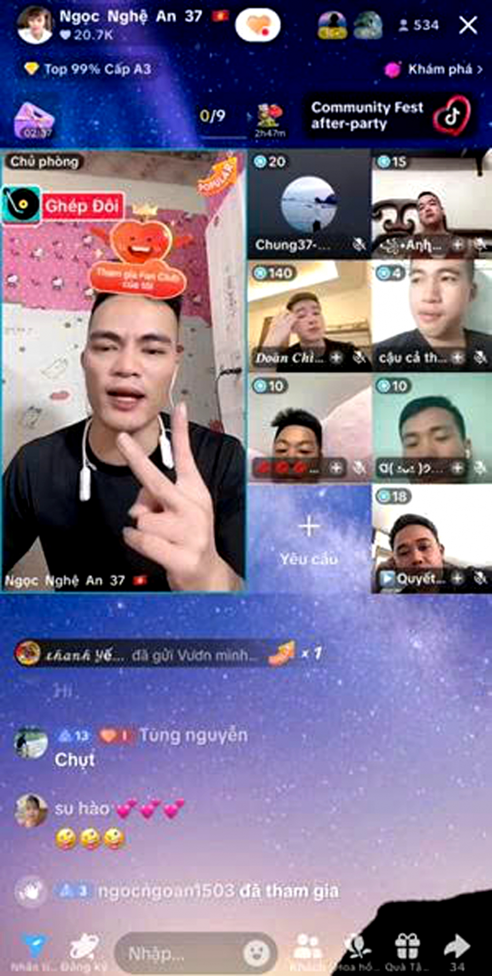 Một kênh TikTok có hoạt động live stream ghép đôi - Ảnh chụp màn hình