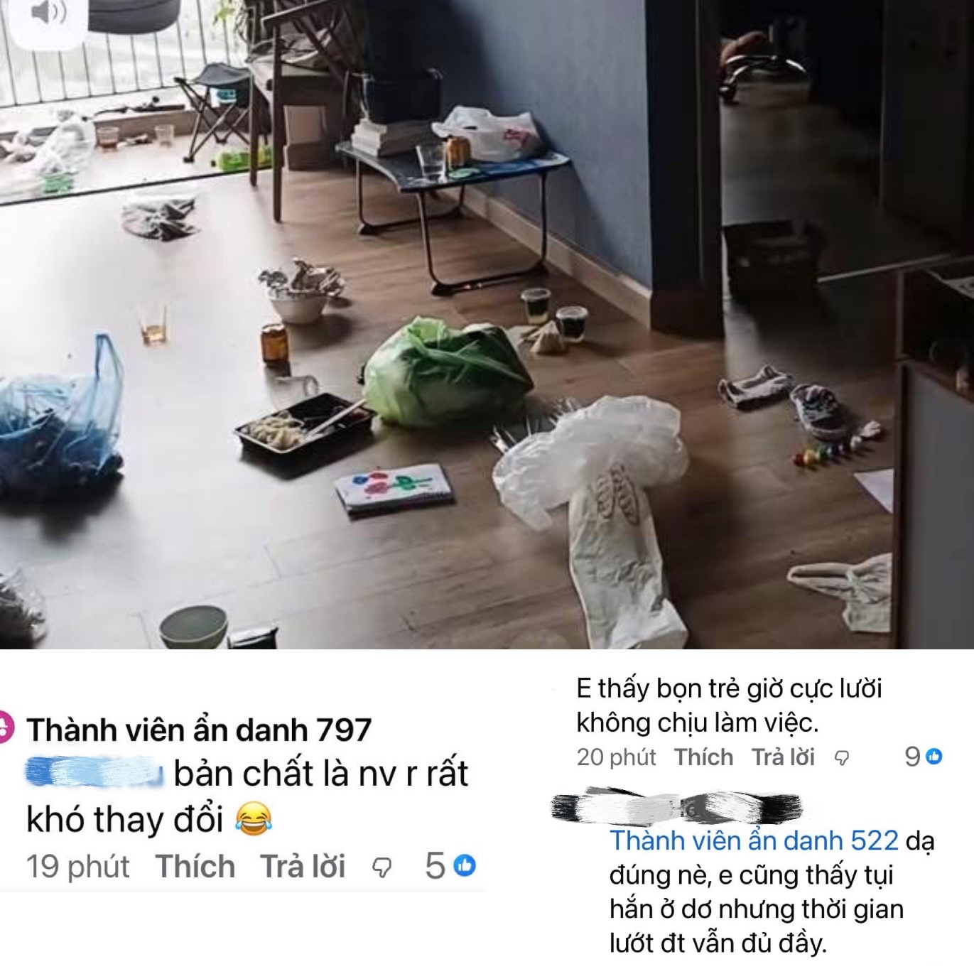 Nhiều người phê phán lối sống thiếu ngăn nắp của giới trẻ trên các hội nhóm.