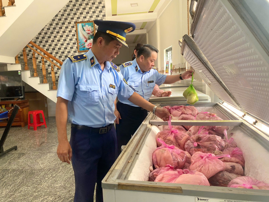 Thịt heo đã bốc mùi hôi thối được phát hiện và xử lý kịp thời - Ảnh: Cục Quản lý và Phát triển thị trường trong nước