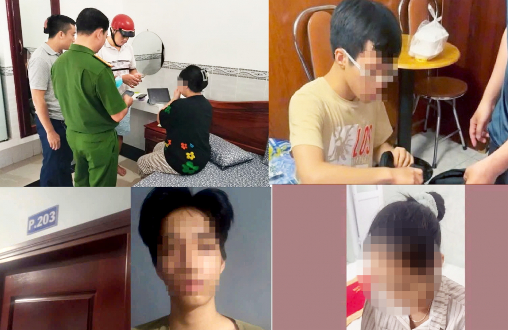 Các nạn nhân bị bắt cóc online tự giam mình trong phòng  cho đến khi được công an giải cứu - Ảnh do công an cung cấp