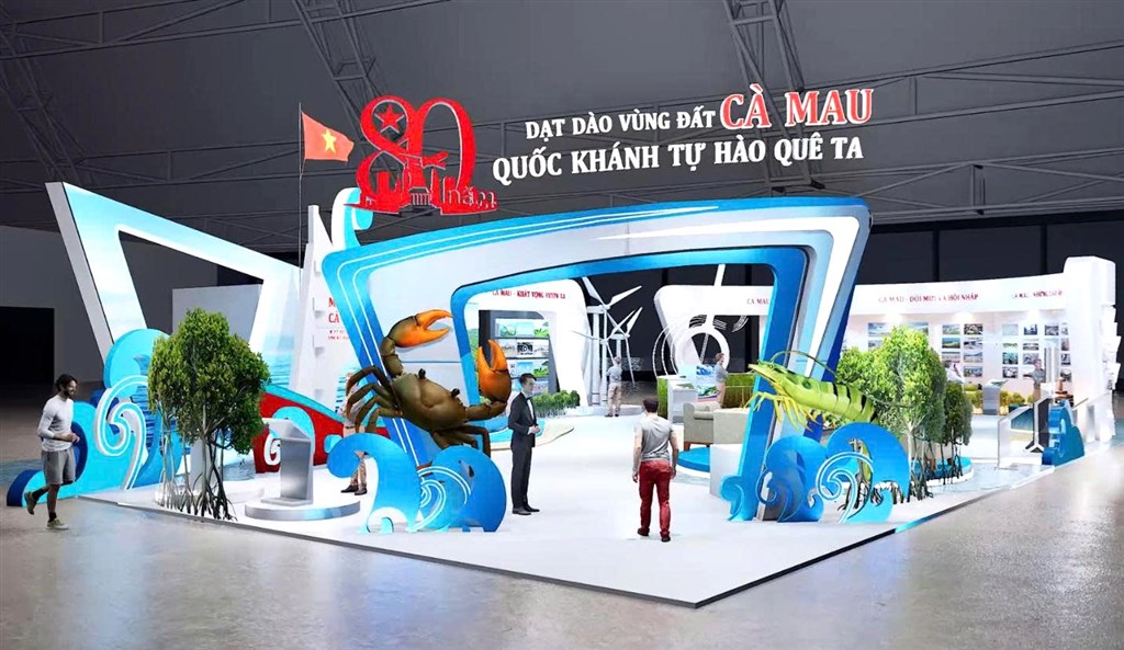 Hình thiết kế 3D gian trưng bày của tỉnh Cà Mau, tham gia triển lãm thành tựu kinh tế - xã hội tại Hà Nội…
