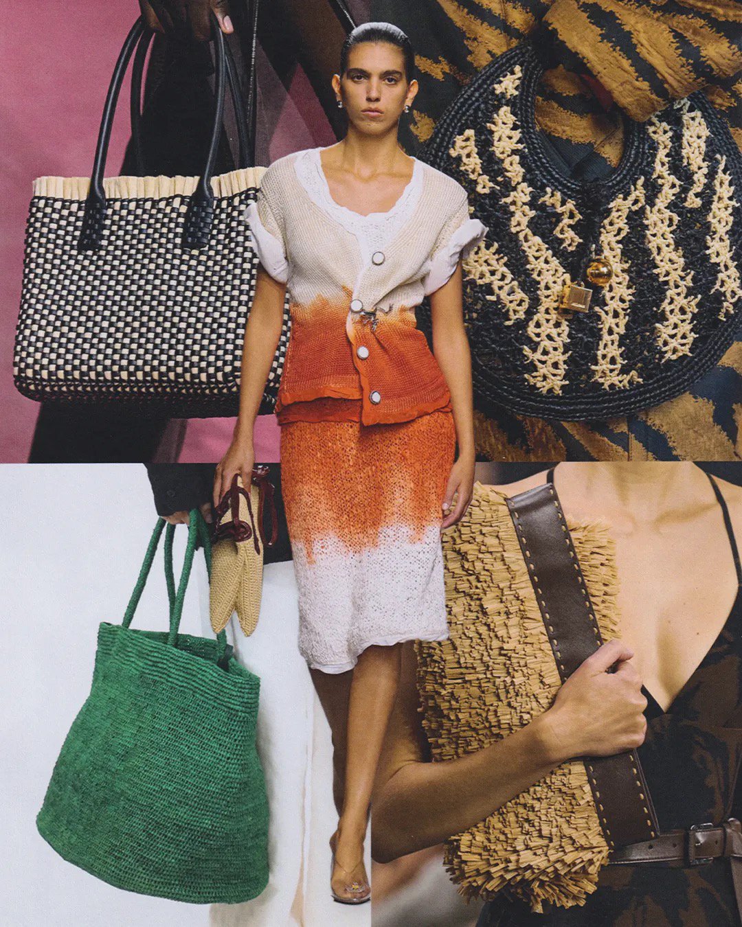 Túi raffia: Từng gắn liền với phong cách boho mùa Hè, túi raffia đang được lột xác trong năm 2025 với thiết kế hiện đại, linh hoạt hơn. Chất liệu sợi lá cọ châu Phi này được các nhà mốt như The Row, Jacquemus hay Bottega Veneta làm mới với phom dáng đứng, kỹ thuật đan tinh xảo và phối màu trung tính. Không còn là “túi đi biển”, túi raffia nay có thể kết hợp cùng blazer, đầm lụa hay đồ công sở mang đến diện mạo mùa thu sành điệu. Với kết cấu mềm nhẹ và kiểu dáng tiện dụng, túi raffia đang dần trở thành lựa chọn lý tưởng cho mọi dịp, từ công việc đến dạo phố cuối tuần.