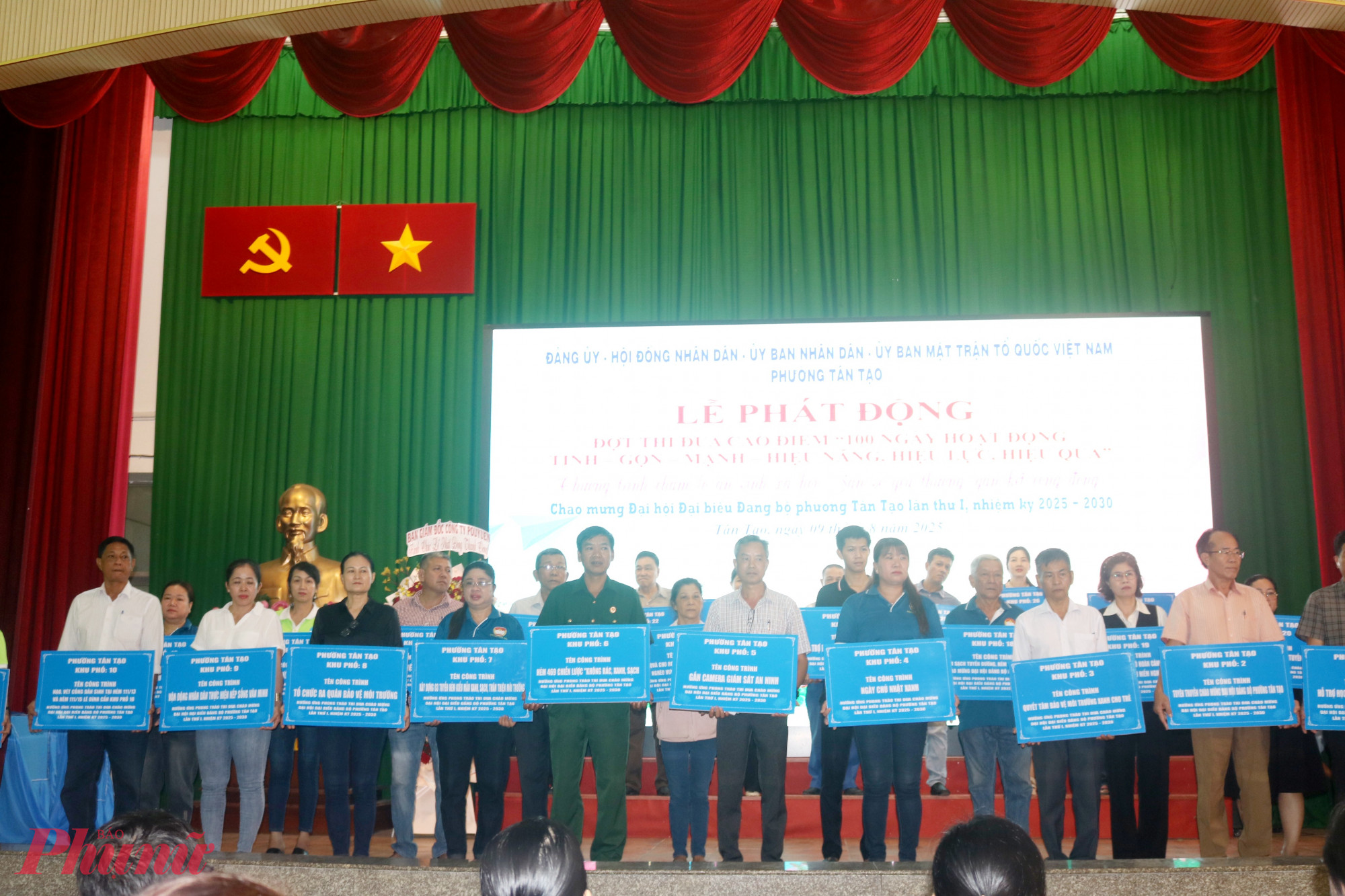 Các tổ chức chính trị - xã hội và 57 khu phố ở phường Tân Tạo hưởng ứng đợt thi đua cao điểm “100 ngày hoạt động tinh – gọn – mạnh – hiệu năng, hiệu lực, hiệu quả” bằng những công trình, phần việc cụ thể - Ảnh: Mẫn Nhi
