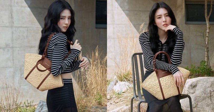 Charles & Keith Shalia (khoảng 3,99 triệu đồng): Kiểu túi mang phom dáng vỏ sò độc đáo, chất liệu cói phối da mang lại sự giao thoa giữa phong cách nghỉ dưỡng và thành thị. Đây là lựa chọn hoàn hảo cho chuyến du lịch biển nhưng vẫn đủ sang khi diện trong phố. Han So Hee ưu ái mẫu này mỗi khi muốn tạo hình ảnh phóng khoáng, năng động.
