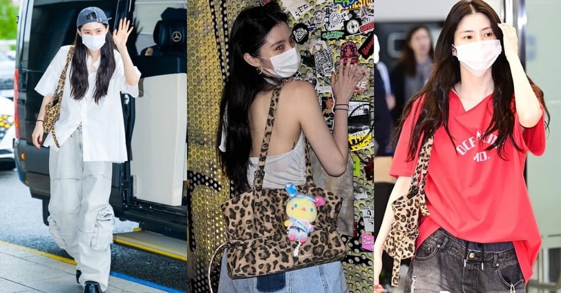 Samo Ondoh Le Belt Bag( khoảng 3,95 triệu đồng): Điểm nhận diện nổi bật của mẫu túi này là họa tiết da báo cá tính, kết hợp khoá đai bản lớn tạo cảm giác mạnh mẽ, cool ngầu nhưng vẫn thời thượng. Han So Hee thường mix cùng áo thun, áo khoác da hoặc trench coat, nhấn mạnh khí chất nổi loạn và phá cách của bản thân.