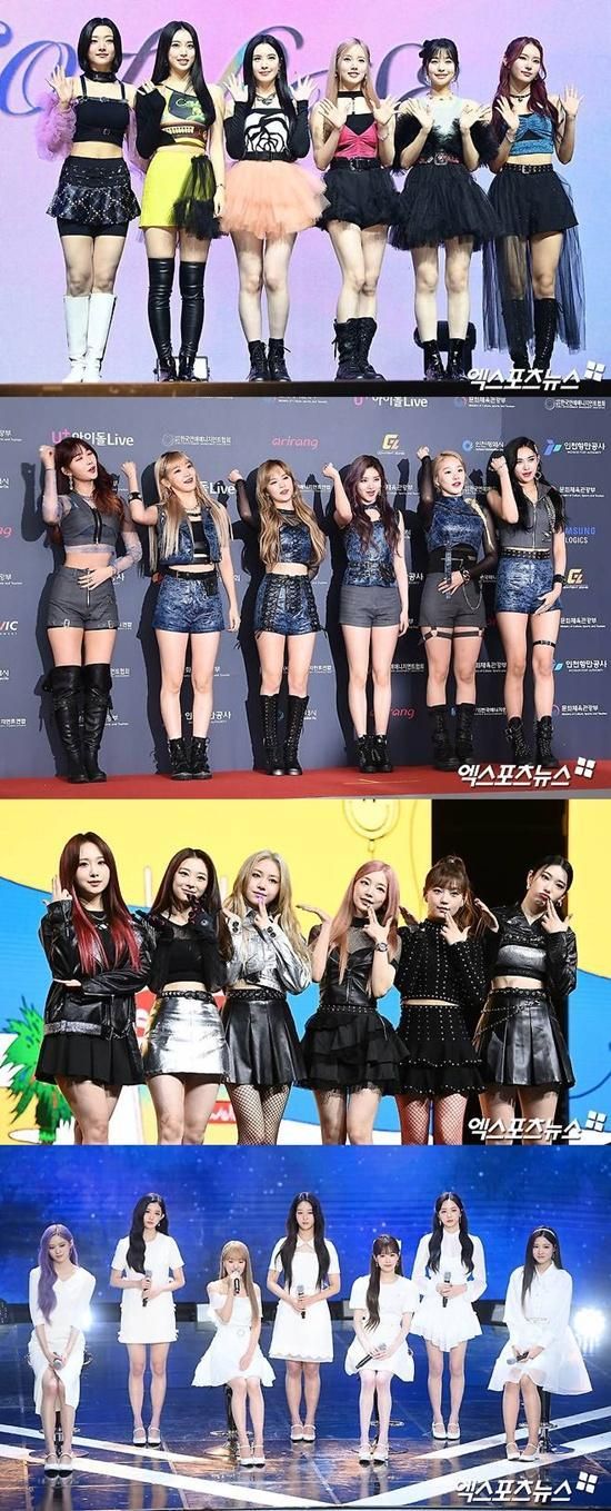 Các nhóm nữ K-pop từ trên xuống Weekly, Everglow, Rocket Punch và Cherry Bullet. Ảnh: Xportsnews