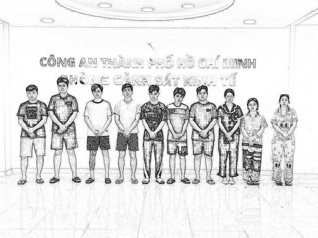 Các đối tượng thời điểm bị bắt. Ảnh: CA