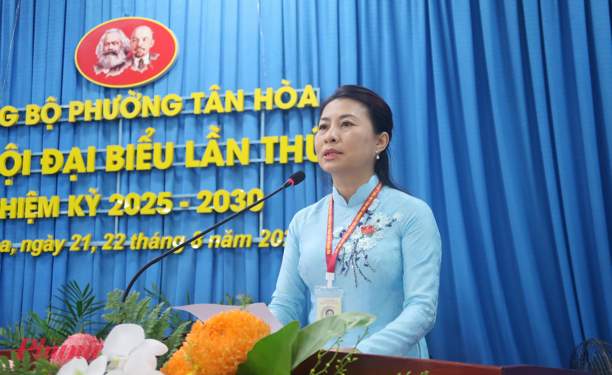 Bà Phan Kiều Thanh Hương – Bí Thư Đảng ủy phường Tân Hòa - phát biều khai mạc 