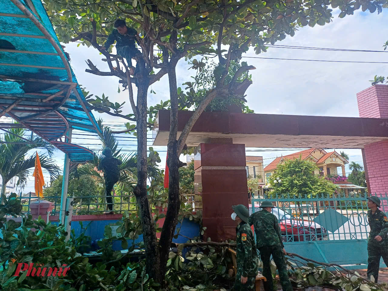 Nông dân vùng 'rốn lũ' ở Huế gặt lúa chạy bão, Quảng Trị khẩn trương kêu gọi tàu thuyền vào nơi tránh trú Đồn BP Nhật Lệ triển khai phòng chống bão số 5 tại đơn vị, triển khai 03 tổ công tác xuống địa bàn vận động Nhân dân phòng, chống bảo; giúp các trường học trên địa bàn gia cố mái nhà, cắt, tỉa cành cây...