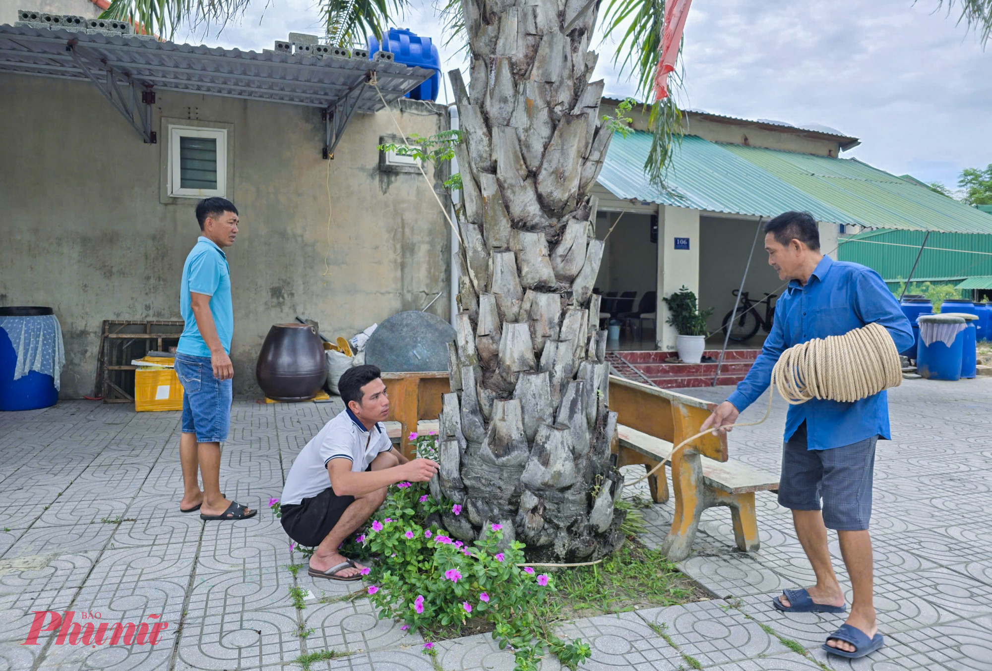 Ông Võ Văn Phúc (trú phường Cửa Lò) cho biết, bão Kajiki được dự báo rất mạnh nên đã huy động người thân cùng đến hỗ trợ cắt tỉa cây xanh. Đề phòng mái tôn bị gió giật tung, ông Phúc dùng dây thùng chằng chéo phía dưới, rồi bơm nước vào các túi nilong lớn đặt trên mái.