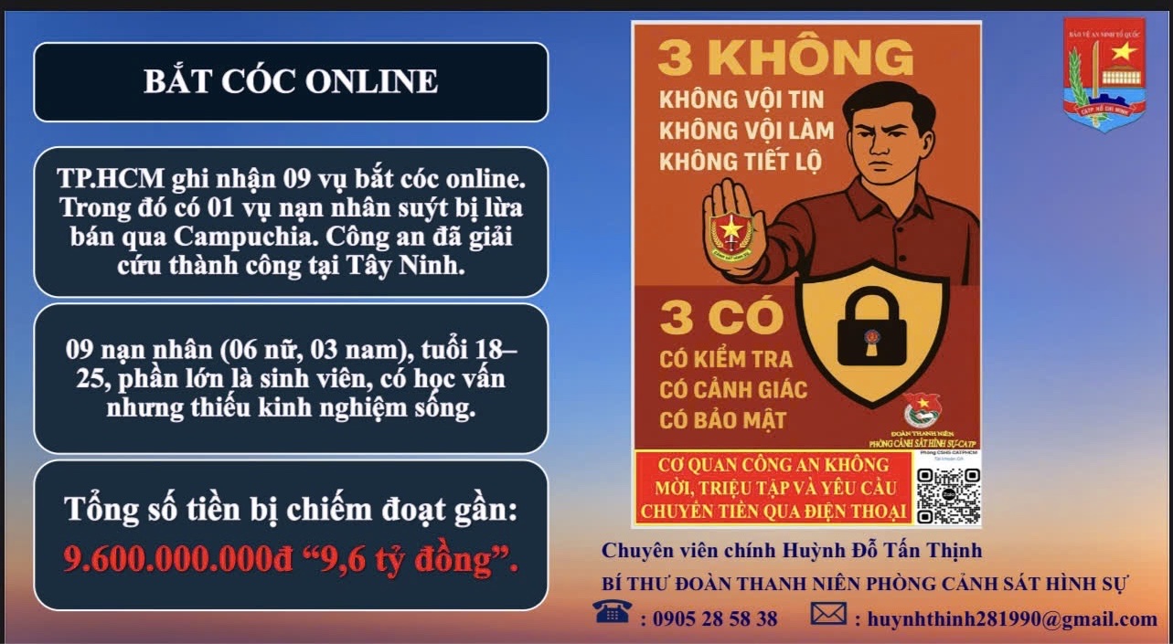 Làm gì để không trở thành nạn nhân của "bắt cóc online"? Cần nâng cao cảnh giác trước chiêu trò bắt cóc online - Ảnh: Phòng Cảnh sát hình sự Công an TPHCM