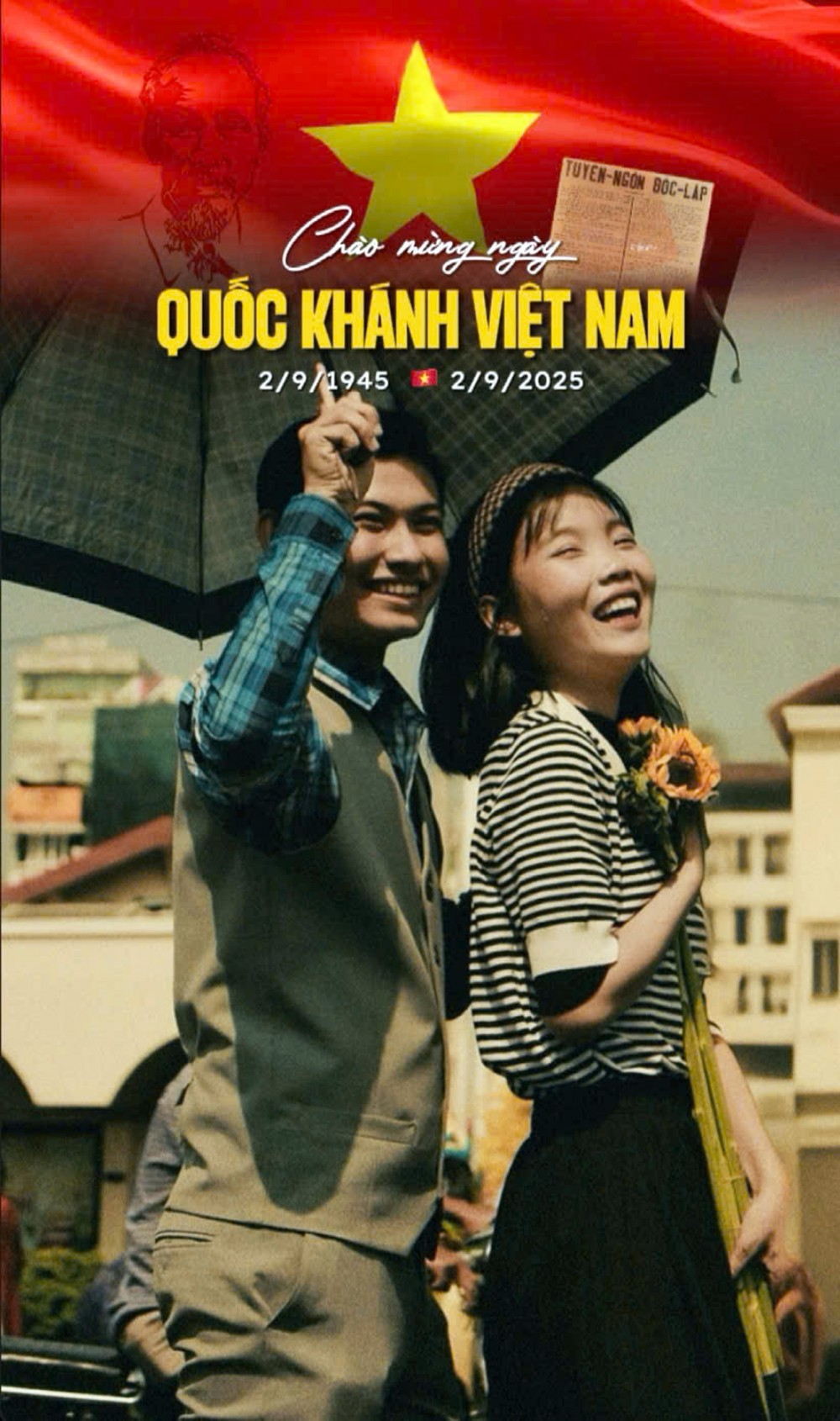 Gắn kết gia đình, thêm yêu đất nước Bức ảnh chào mừng ngày Quốc khánh 2/9 của cặp đôi Văn Cảnh - Diễm Kiều - Ảnh do nhân vật cung cấp