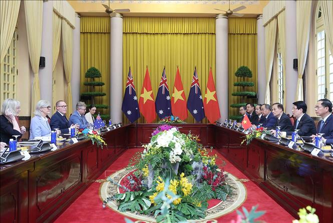 Chủ tịch nước Lương Cường và Toàn quyền Australia Sam Mostyn hội đàm. Ảnh: Lâm Khánh/TTXVN