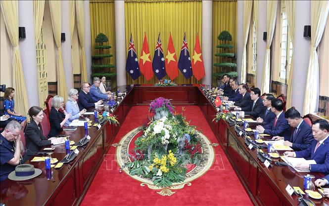Chủ tịch nước Lương Cường và Toàn quyền Australia Sam Mostyn hội đàm. Ảnh: Lâm Khánh/TTXVN