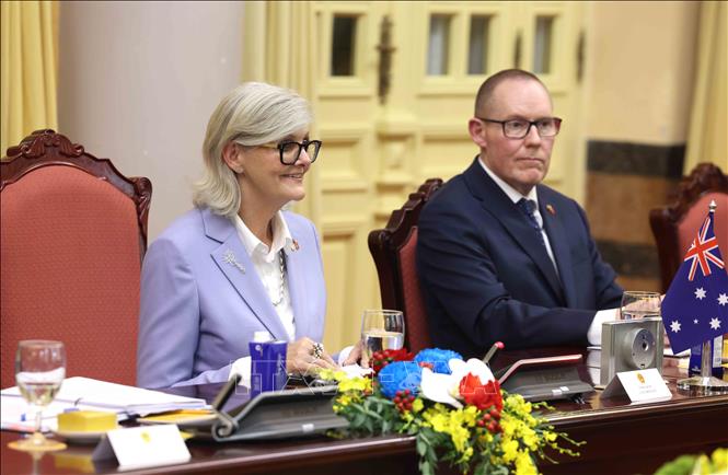Toàn quyền Australia Sam Mostyn phát biểu tại cuộc hội đàm với Chủ tịch nước Lương Cường. Ảnh: Lâm Khánh/TTXVN