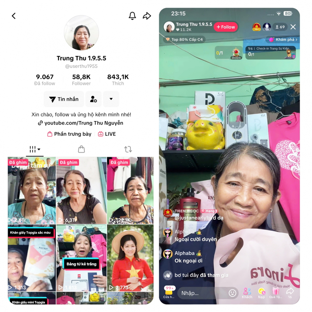 Ở tuổi 71, bà Thu vẫn miệt mài trong những phiên live stream với hàng trăm sản phẩm  để mưu sinh - Ảnh chụp màn hình