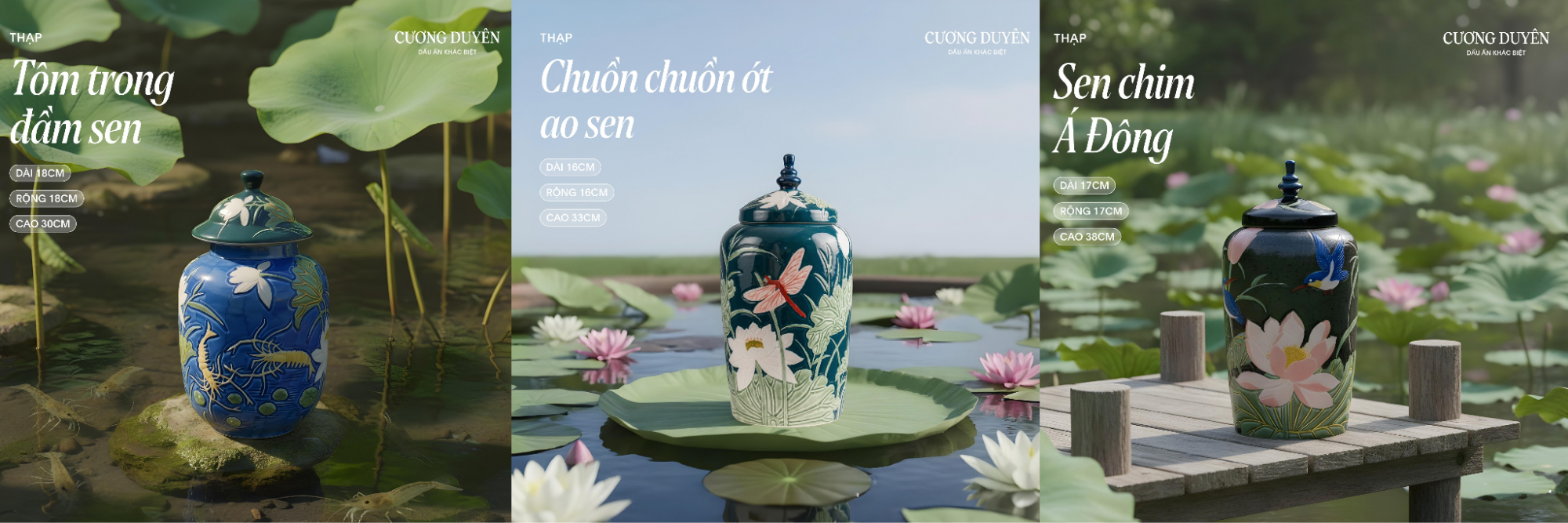 Một vài sản phẩm gốm sứ trang trí Cương Duyên trong không gian thiên nhiên