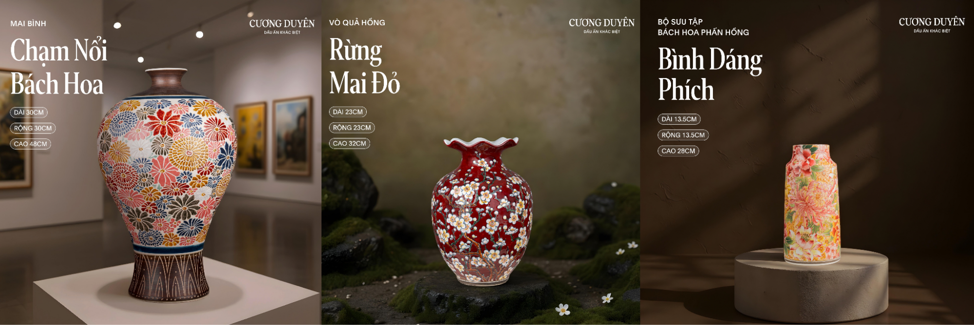 Một vài sản phẩm thuộc dòng gốm sứ trang trí Cương Duyên