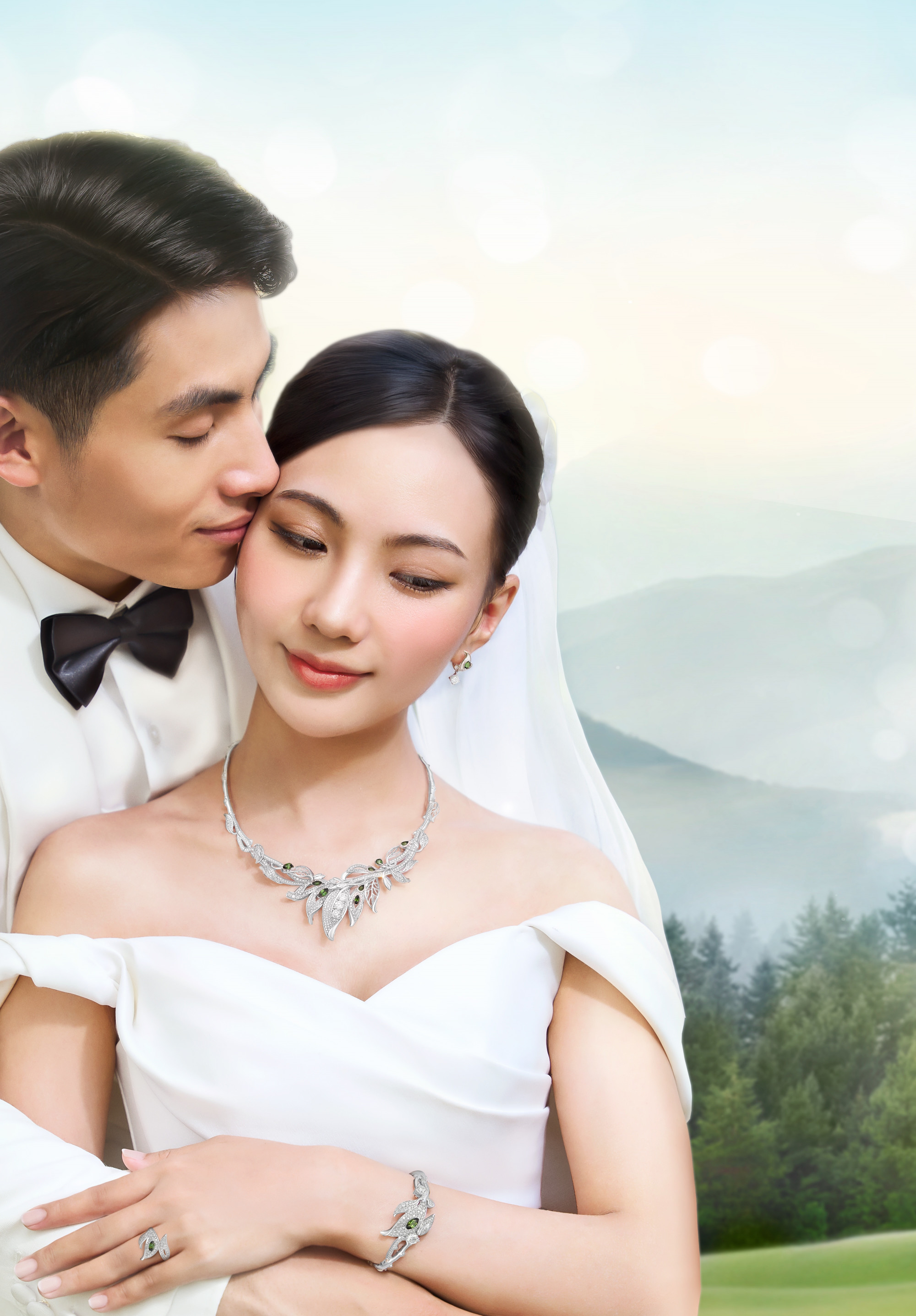 Khoảnh khắc nàng dâu bước vào lễ đường càng thêm rạng ngời với bộ trang sức kim cương Lá Ngọc Cành Vàng phiên bản giới hạn - Ảnh: PNJ